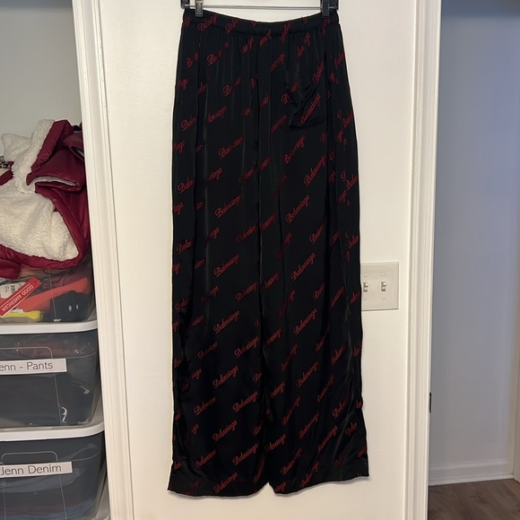 Balenciaga Red Embroidered Diagonal Logo Pajama Pants (Unisex) - Picture 10 of 14
